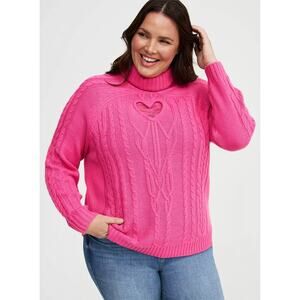 Hot Pink Torrid Heart Cut Out Turtleneck Sweater 1/1X/14-16